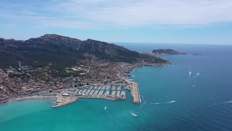 Pointe-Rouge-Marseille-Frankreich-Luftaufnahme-Freizeit-Hafen-Yachthafen-Sonniger-Tag-Sommer
